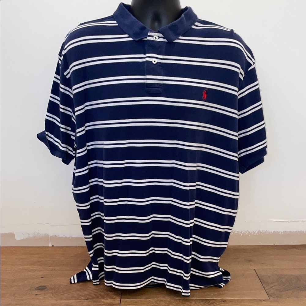 Ralph Lauren Navy and White Striped Polo XL 100% Cotton